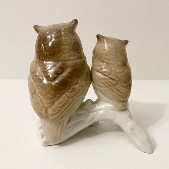 Vintage Porcelain Otagiri Japan Owls Sitting On A Tree Branch Figurine Chipped - Picture 4 of 16